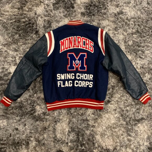 Vintage Monarchs Swing Choir Flag Corps 03 Blue Letterman Jacket 2XL Long - Picture 4 of 5